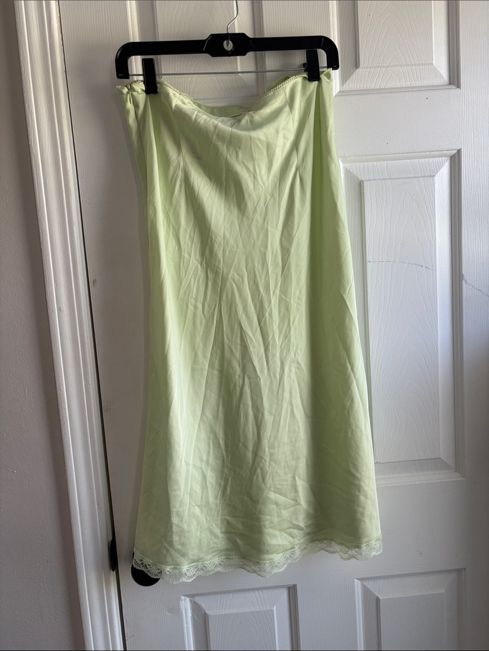 Light Green Slip Skirt with Lace Trim